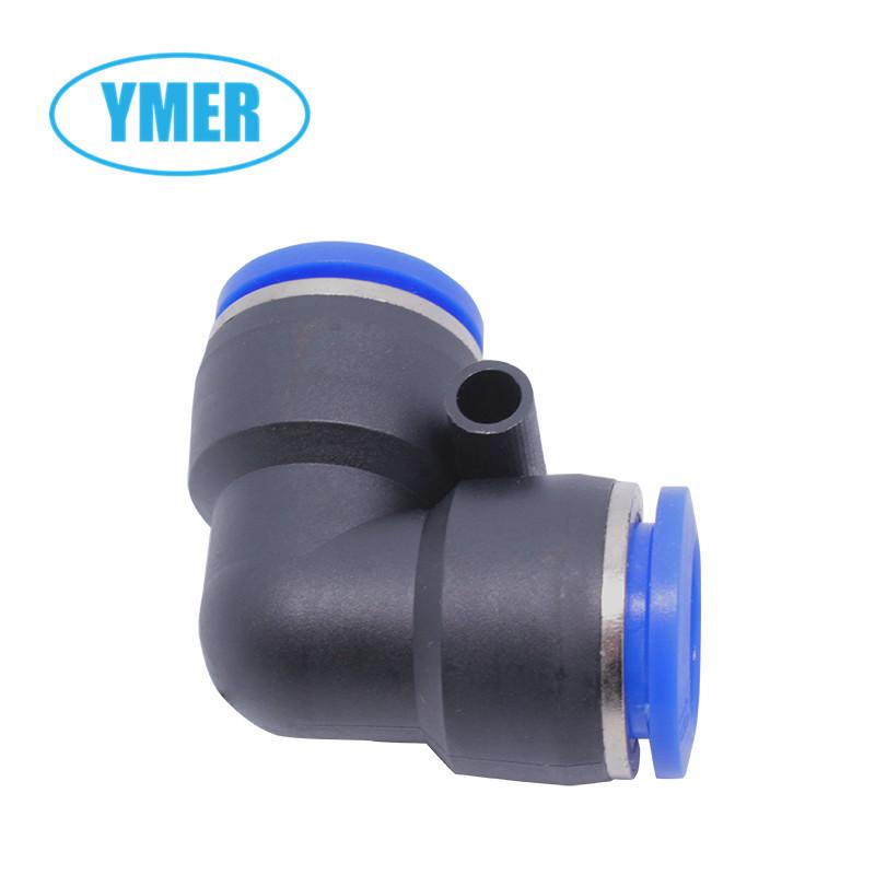 Пневмосоединитель YMER, колено 90°, высокое давление (PV10 L-образный, равнопроходной, пластиковый).