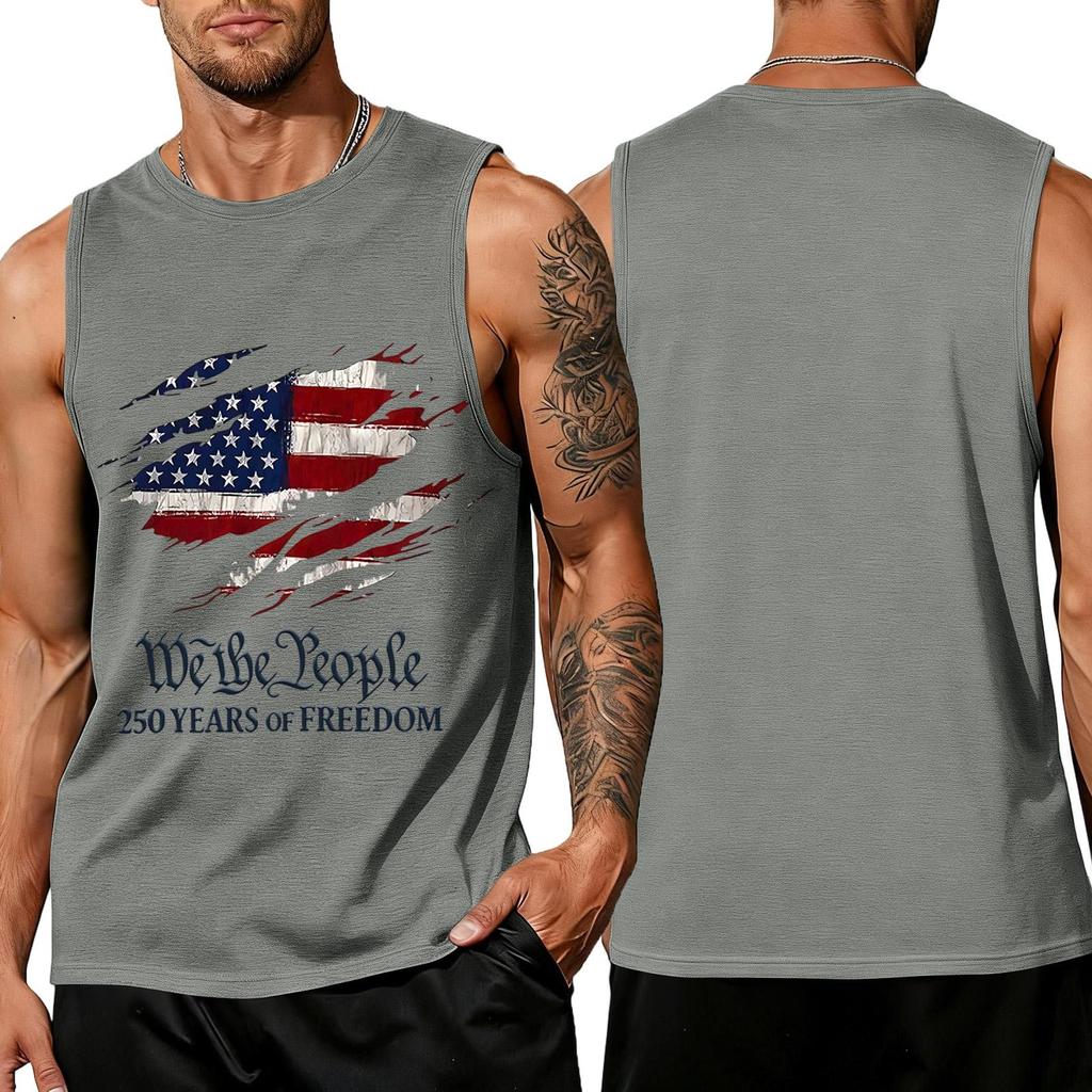 Independence Day Flag Printed Sleeveless Shirt, Men's Loose Casual Daily Summer Tank Top