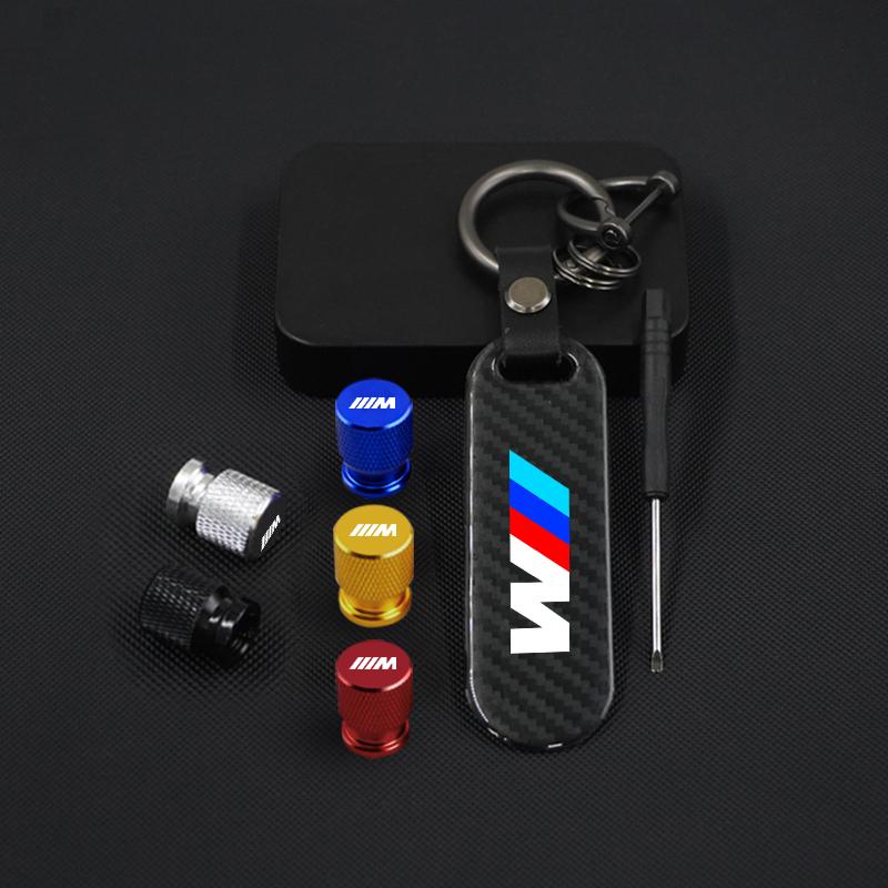Carbon fiber Tire Valve Stems Cap Keychain Style Wheel Air Valve Cover For BMW M E46 E36 E34 F10 E90 F30 E60 F30 E53 E30 E92 E87 ILYFM1