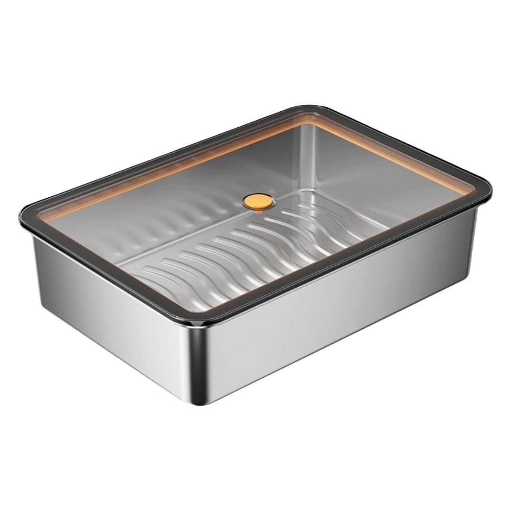 Stainless Steel Food Storage Container Large Capacity Rectangle Dish Noodles Fruit Tray Sealed Space Saving Freezer Food Plates