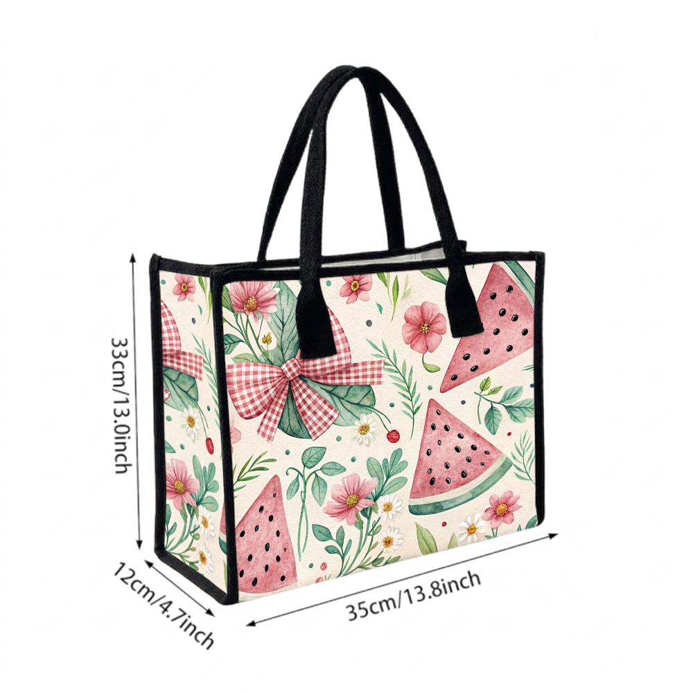 Summer Watermelon Floral Tote Bag Lightweight Portable Large Capacity Casual Shopping Handbag for Daily Use