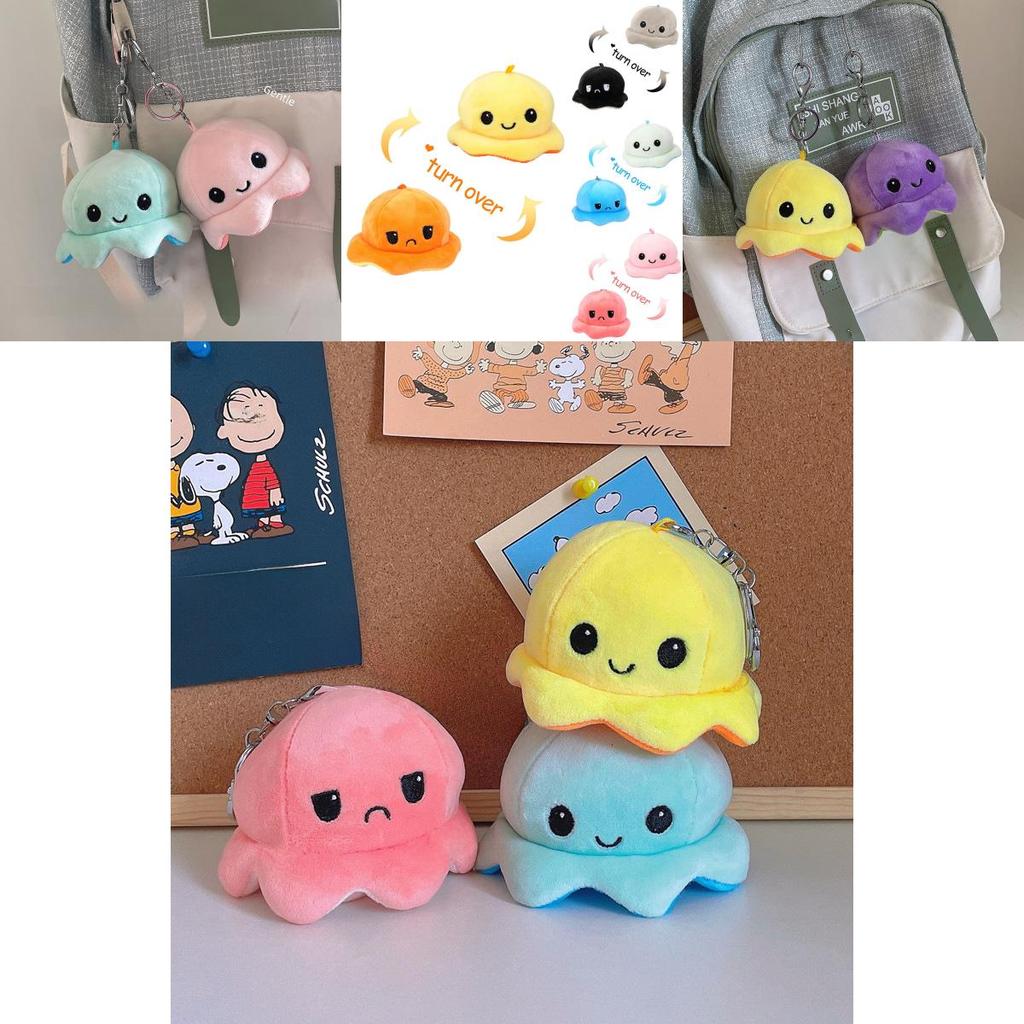 Adorables Porte-clés Peluche Pieuvre Réversible Charm Mignon pour Couple Jouet en Peluche Courte Coton PP