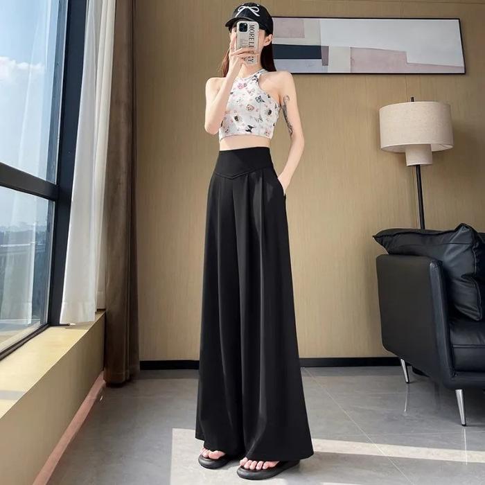 Spring Summer Lady Korean Solid High Waist Pants Girls Wide Leg Suit Trousers Women Slim Fit Comfortable Daily Slacks