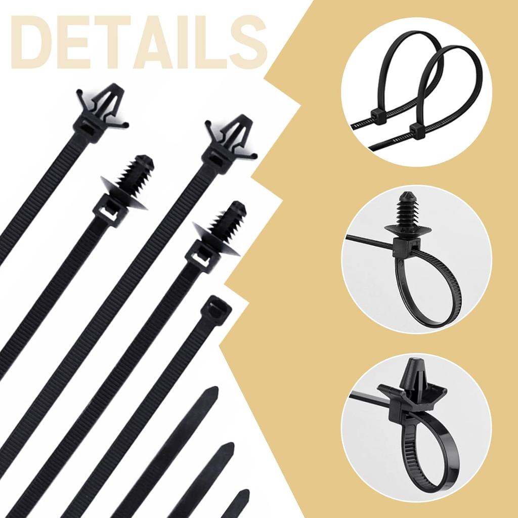 150Pcs Nylon Universal Cable Tie Buckle, Push Mount Cable Zip Tie With Car Wire Loom Routing Clips, Universal Compatible With GM Ford Trucks Cars