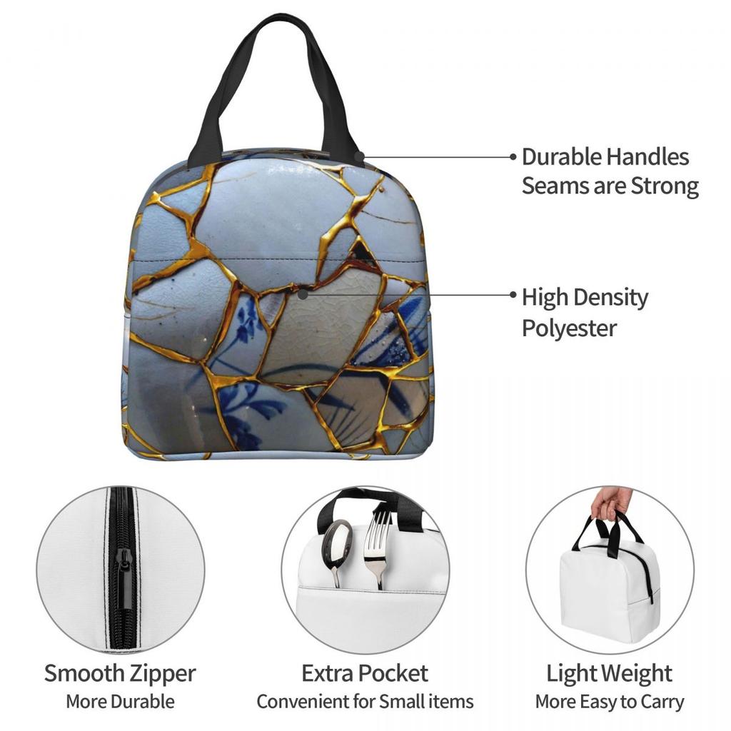 Kintsugi Insulated Lunch Bag for Women Office Cooler Thermal Food Box Tote Portable Lunch Boxes Container
