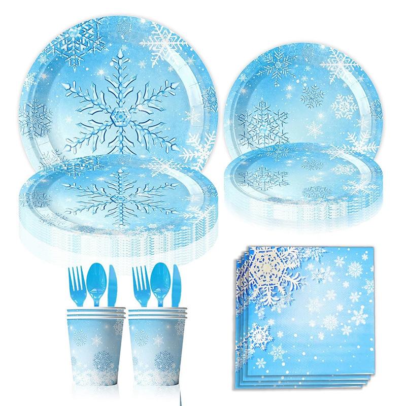 Frozen Birthday Party Supplies Disposable Tableware Winter Snowflake Paper Plates Napkins Cups for Baby Shower Christmas Decor