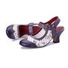 Johnature Women's Shoes Genuine Leather Retro Splicing Lace Comfortable Middle Heel Sandals