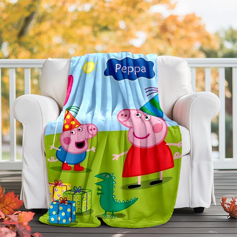 1pc Peppa Pig8 Theme Blanket - Digital Print, Polyester, Cozy for All Seasons, Perfect for Outdoor, Camping, and Travel