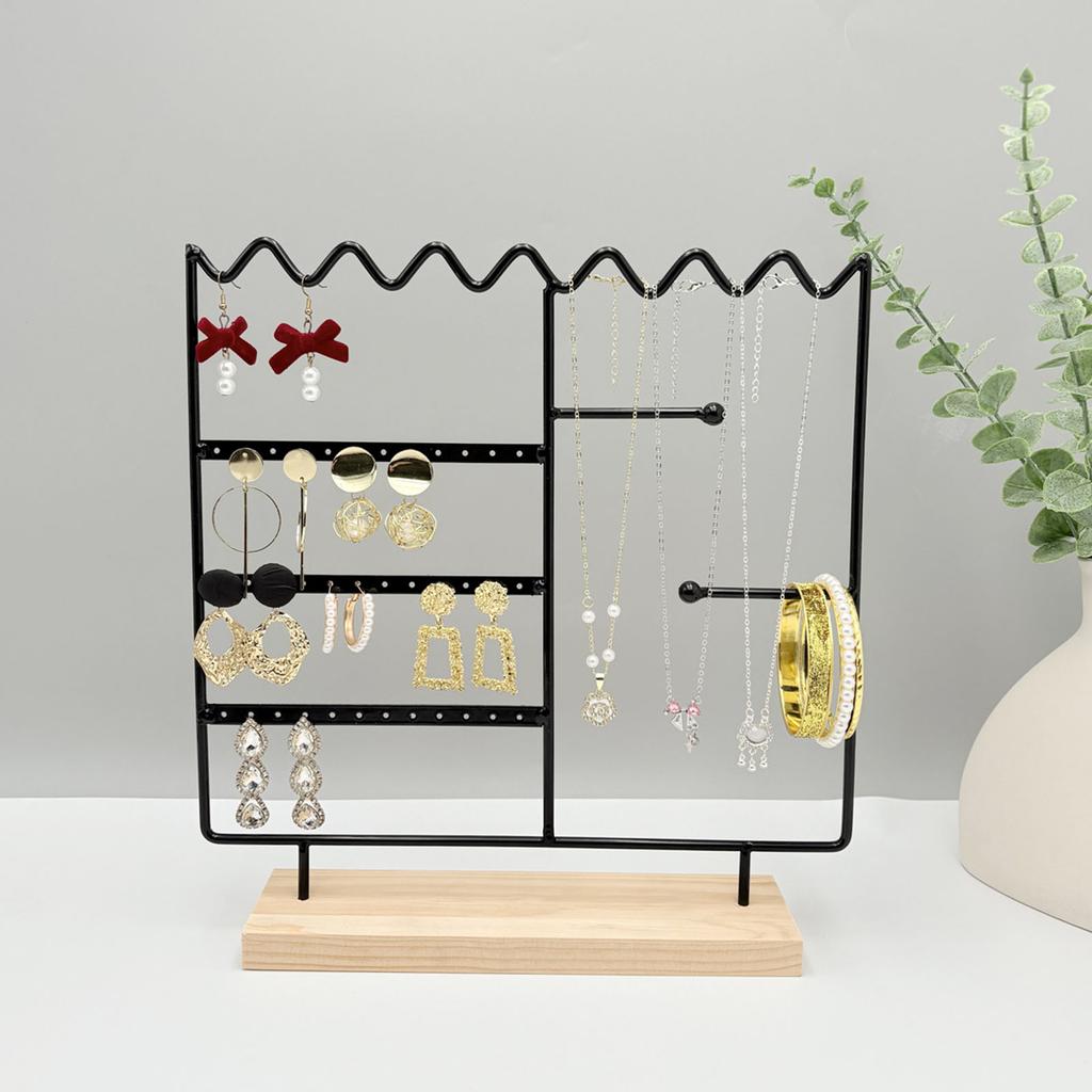 Wood Base Jewelry Display Stand with Detachable Funtion Earring Organizer for Tabletop Storage Home Shop Decoration