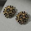 Huitan Aesthetic Women Multi-color Enamel Flower Cluster Stud Earrings for Wedding Party Floral Delicate Gold Color Jewelry Gift
