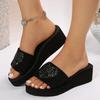 Fashion Heart Sequins Wedge Slippers for Women 2025 Summer Comfortable Non Slip Beach Shoes Woman Plus Size Lightweight Platform Sandals