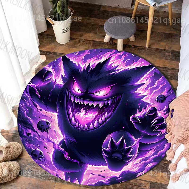 1PC Japanese Games P-Pokemon G-Gengar Print Round Carpet Rug for Living Room Bedroom Carpet Flannel Non-slip Rugs Gift Potdemiel