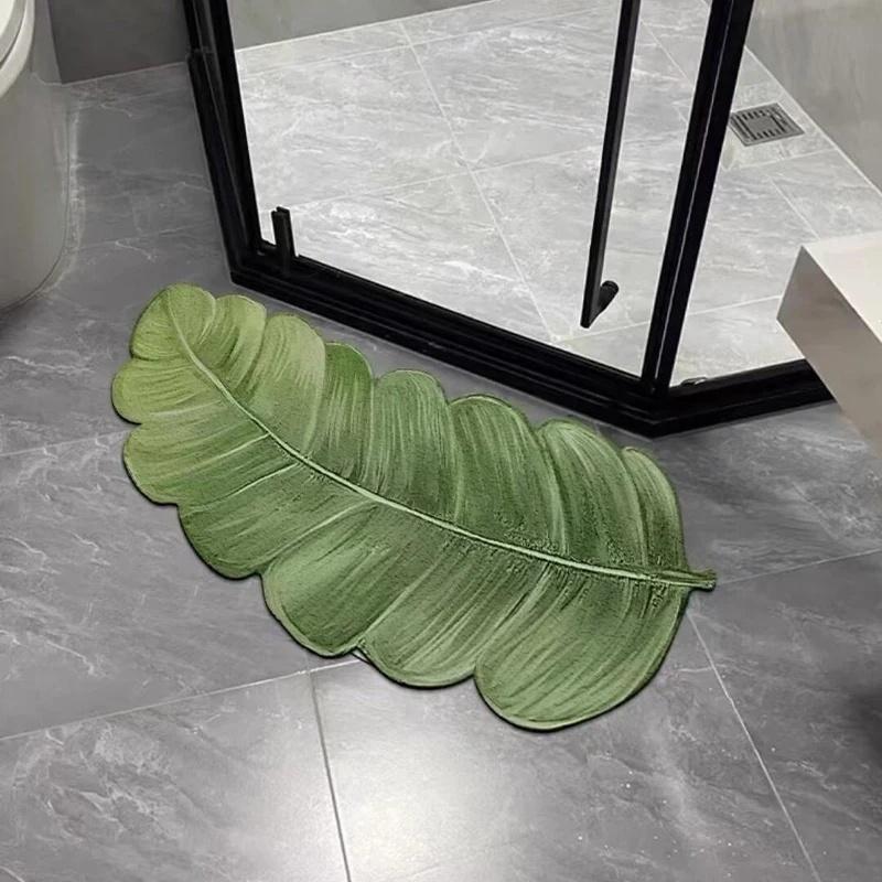 Tappetini da Pavimento per Bagno Piante Verdi Stile Ins Tappetino Assorbente per WC Tappetino per Porta Irregolare per la Casa Tappeti in Diatomea