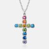 Rainbow Cross Pendant Necklace S925 Silver Inlaid with Precious Zircon Collarbone