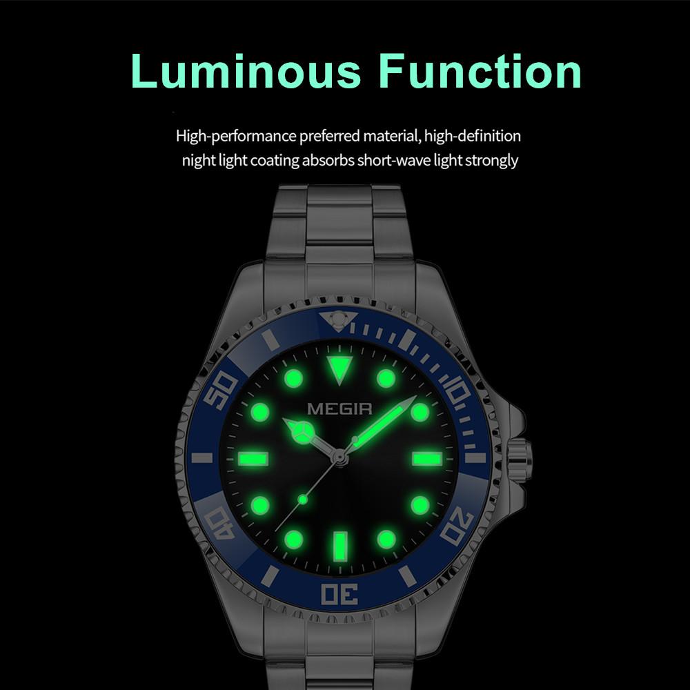 MEGIR Luxury Stainless Steel Strap Men's Business Wristwatches Waterproof Male Quartz Military Watches Clock Reloj Hombre 1090