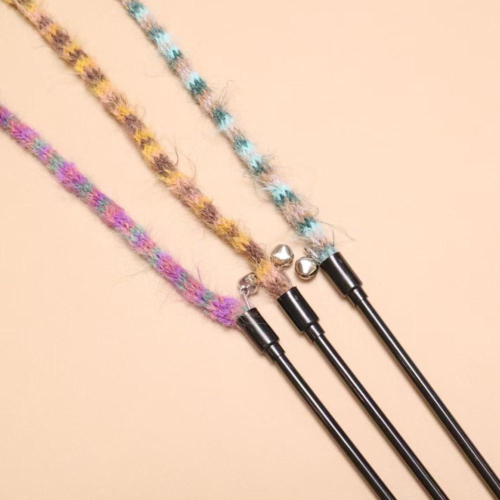 Colorful Striped Plush Rope Cat Teasing Stick Toy Knitting Wool Pet Toys