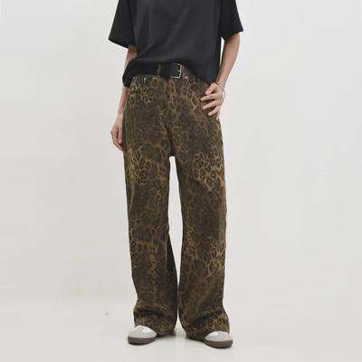 Unisex Retro Leopard Print Jeans - 2023 Autumn/Winter Loose Fit