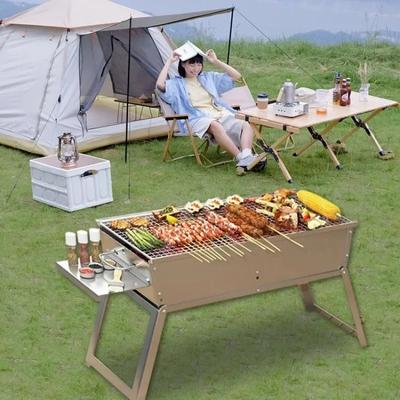 Holzkohlegrillofen für den Außenbereich, tragbarer, zusammenklappbarer Holzkohlegrill aus Edelstahl für Camping, Picknick, Grillen