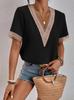 Women's V-neck Lace Loose Short Sleeve Top - Elegant Commute Style
