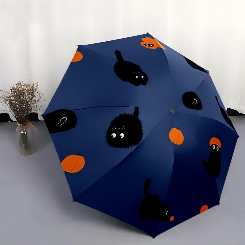 1pc Halloween Cats Automatic Open/Close Umbrella with One Touch Button,, Windproof Design Lightweight Portable Umbrella for Women & Men6144