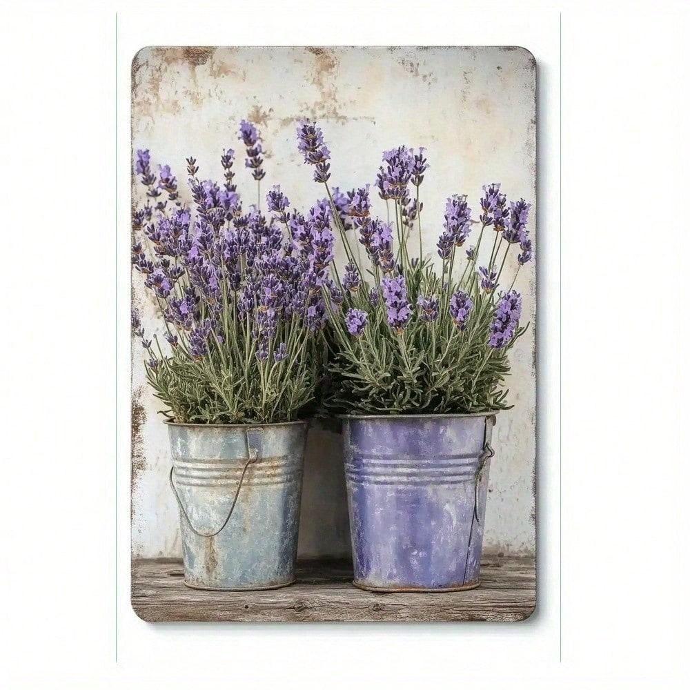 Vintage Lavender Metal Wall Art Farmhouse Decor Rustic Floral Plaque Indoor Outdoor Hanging Sign