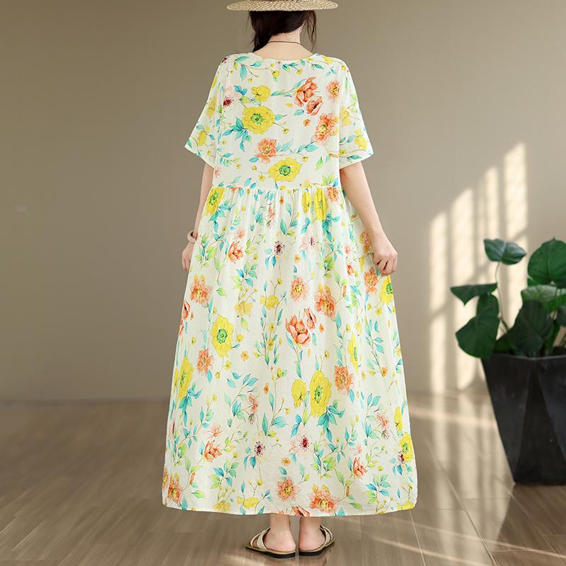 DIMANAF New 2026 Sundress Women Plus Size Summer Casual Print Floral Maxi Long Dress Cotton Loose Oversize Beach Holiday