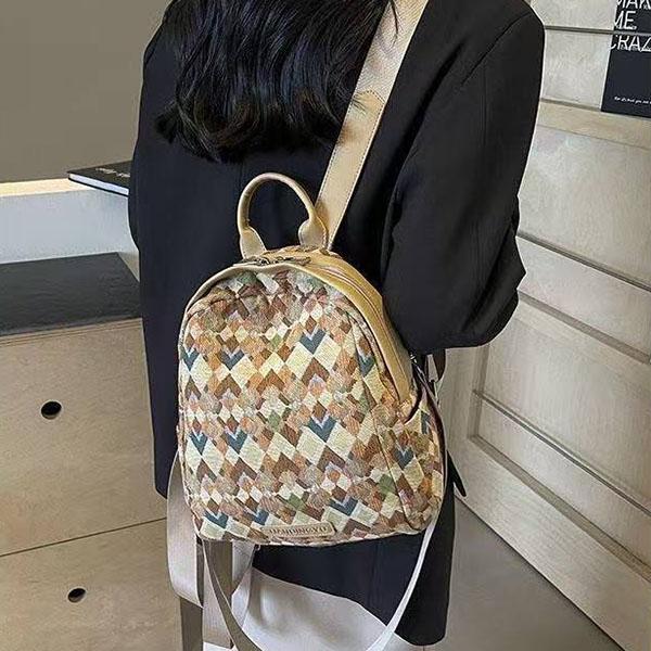 WTEMPO Women's Outdoor Versatile Large Capacity Backpacks Sports Backpacks Lightweight Plaid Printed Zipper Travel Backpacks Preppy Style School Bags