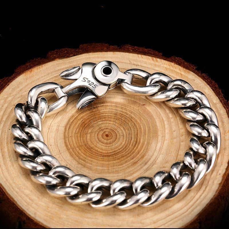 High-end Retro 925 Silver Retro Thai Silver Men's Bracelet Six-character Mantra Simple Personalized Trendy Men's Jewelry