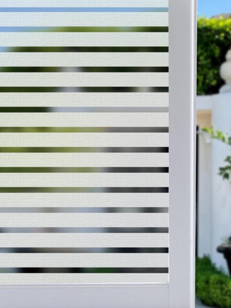 Frosted Glass Privacy Window Film - Static Cling UV Blocking Striped Pattern Non-Adhesive Cover for Home Office Glass Doors