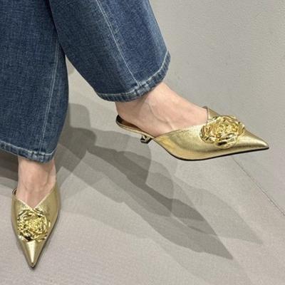Fashion Women Flats Slippers Pointed Toe Elegant Mules Shoes Fad Slingback Sandals 2025 Summer New Luxury Flip Flops Mujer Slides