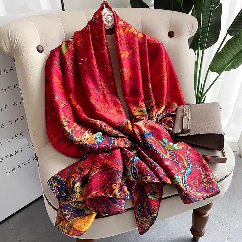 High-End Women's Chinese Style Silk Scarf: Summer Liji Brocade, 90x180, Sun Protection, Perfect Gift Shawl
