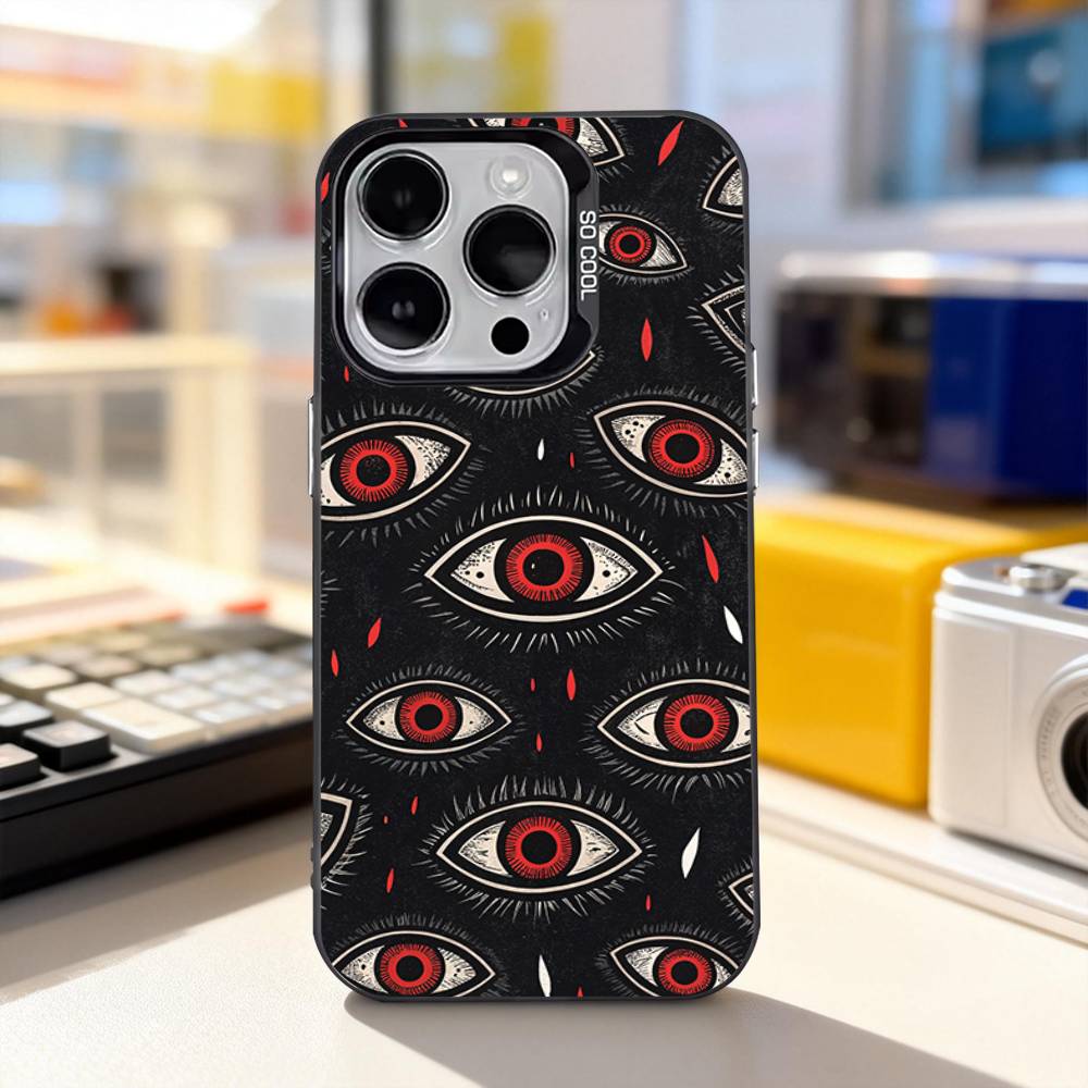 Horror Scary Face Eyes Phone Case For iPhone 11,12,13,14,15,16,17,Pro,Max,Plus,E,Air,Mini IMD Matte Black