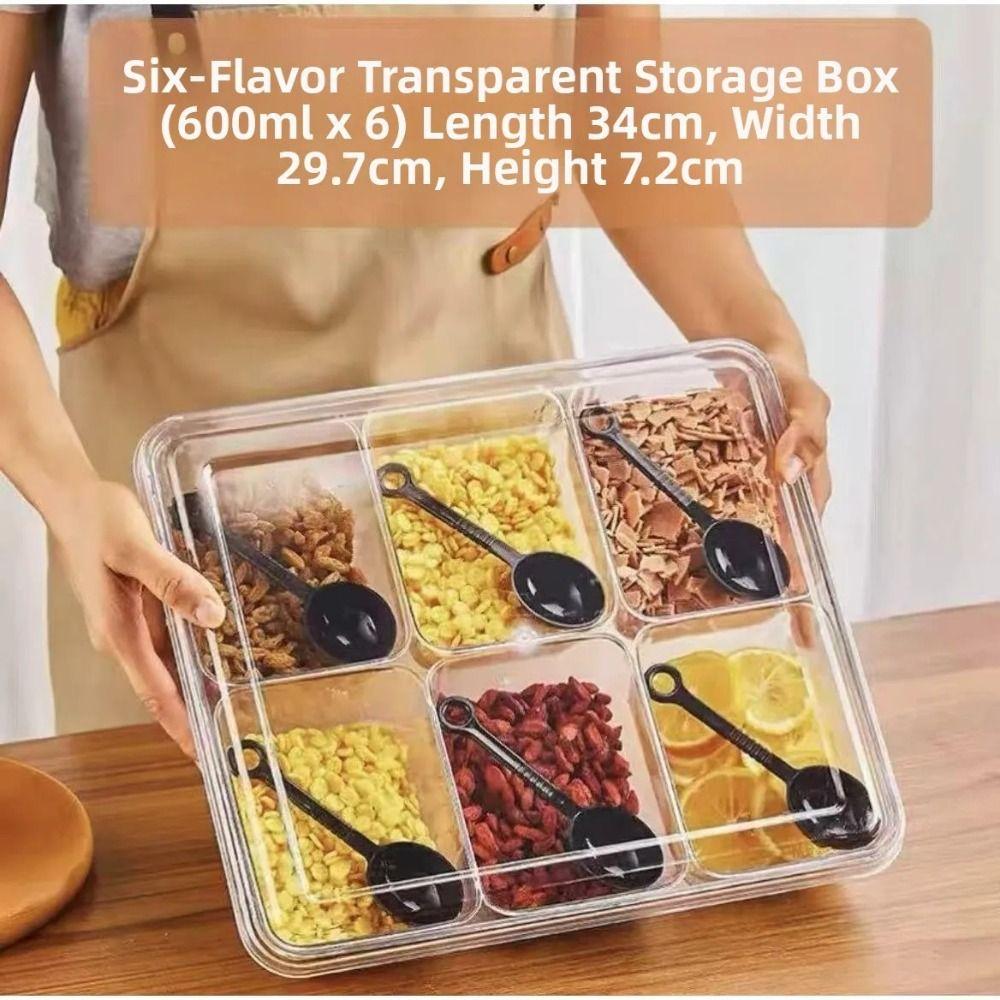 with Lid Ice Powder Box 6-Compartment Fruit Salad Box Seasoning Storage Box for Spices Powders