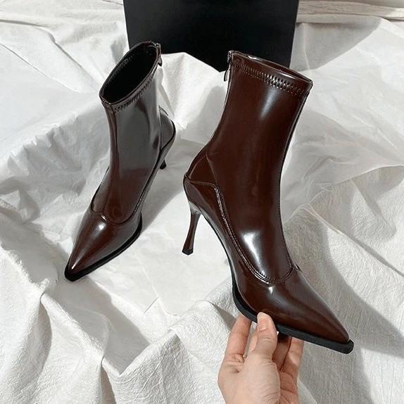 Skinny Boots  Temperament High Heel Imperial Sister Style Thin Heel Short Boots Fashion Boots Sexy Pointed