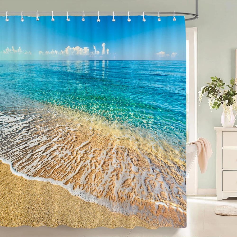 3d Strand Landschaft Duschvorhänge Meer Ozean Mittelmeer Badezimmer Vorhang Wasserdichte Stoff Dekoration 180*240 cm Bad Vorhang