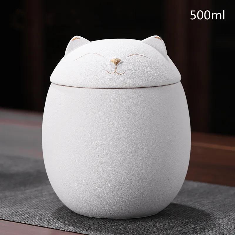 Cute Cat Tea Jar Ceramic Sealed Pot Storage Container Household Spice Jar Bulk Jar  Tea Pot Tea Box