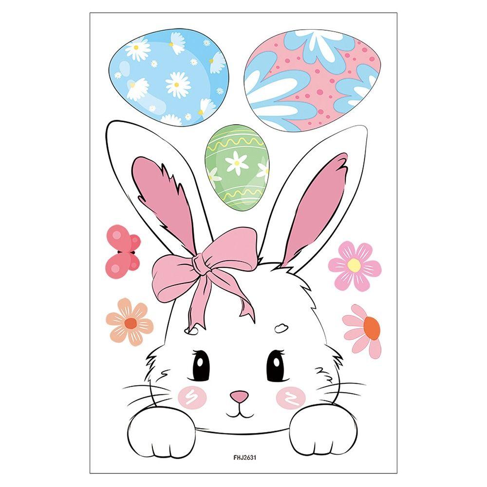 Cartoon Rabbit Happy Easter Static Sticker PVC Easter Eggs Electrostatic Sticker Ornament Flower Decorative Decals Spring