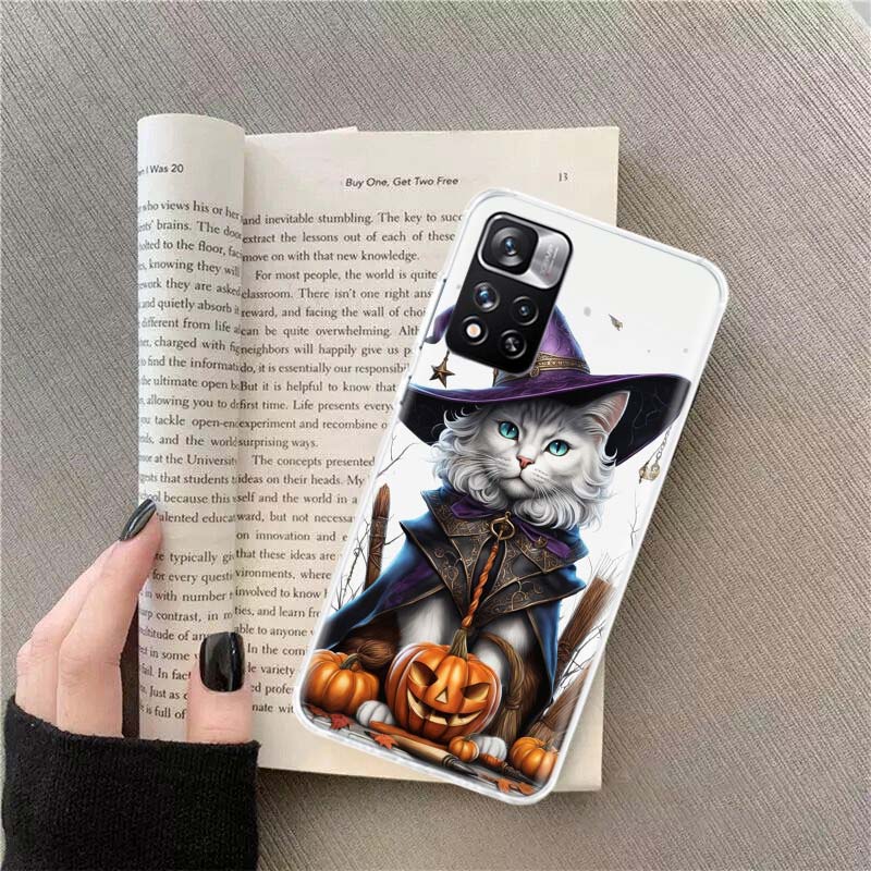 Halloween Magic Cat Phone Case For Redmi Note 13 12 Pro Plus 14 15 Pro 5G 11 11T 11E 11S 10 Pro 10S 9 9S Cover Cell Clear TPU Ca