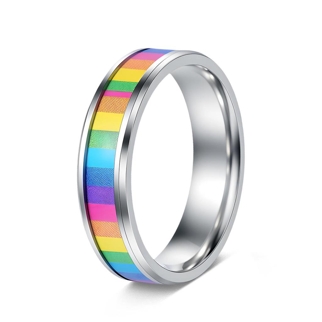 European and American Multi-color Rainbow Drip Oil Titanium Steel Couple Ring
