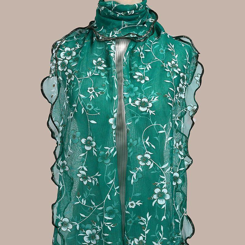 

Шарф-шаль с тисненым цветочным принтом в стиле бохо для женщин бирюзового и белого цвета | Легкий, дышащий, ветрозащитный | Можно стирать в стиральной машине Lotus Edge - Printed Green