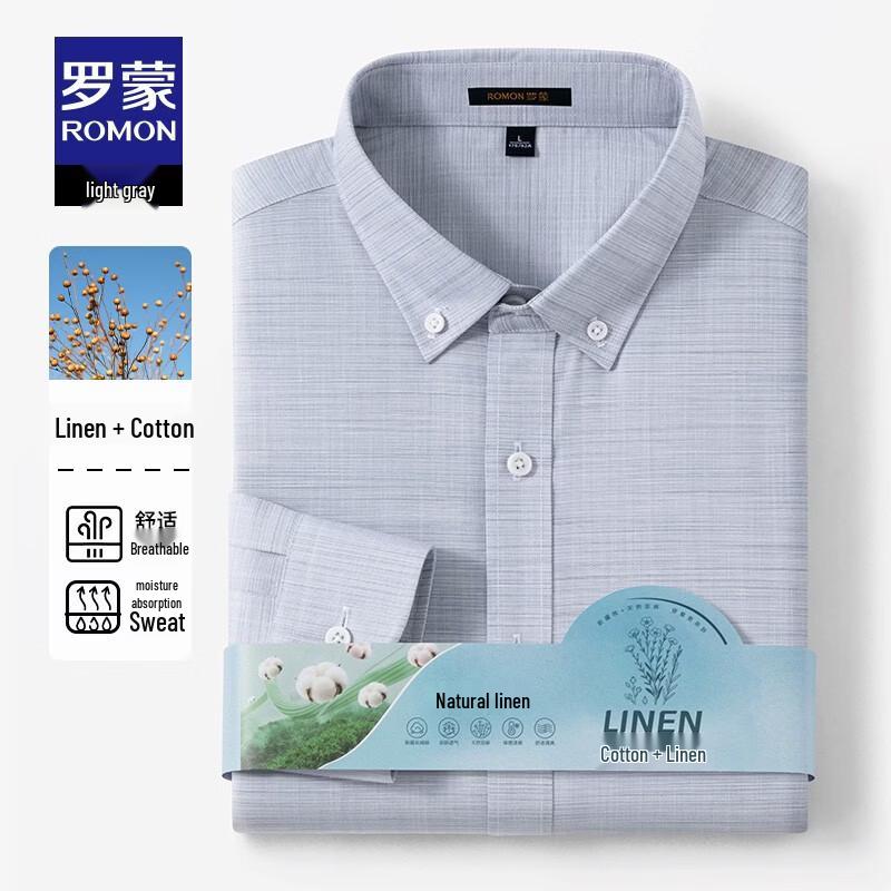 ROMON Men's Loose-Fit Long-Sleeve Linen-Blend Casual Shirt