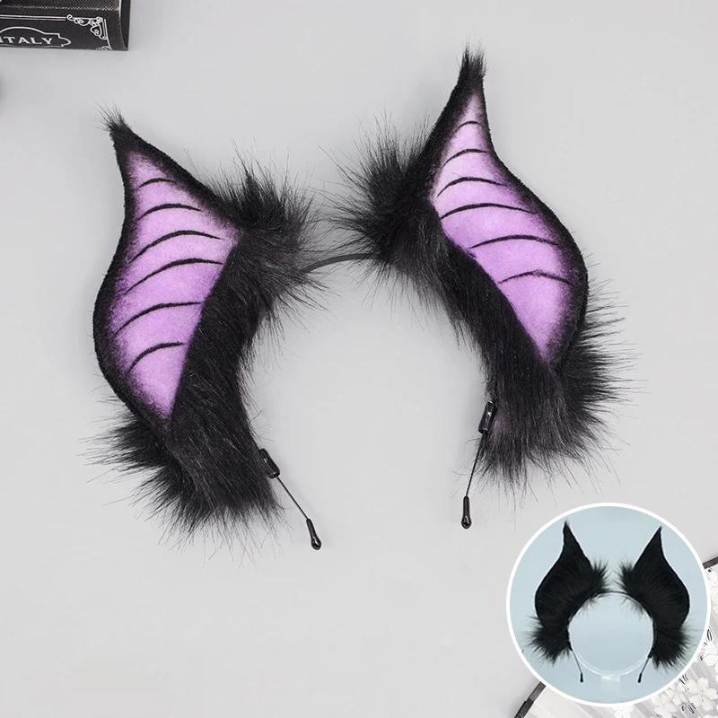 

Cute Handmade Faux Fur Bat Ears Headband Halloween Christmas Cosplay Party Costume Accessories Masquerade Party Headdress фиолетовый