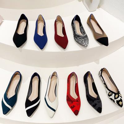 Fashion Big Size 34-43 Stretch Knitted Pointed Toe Ballet Shoes Ladies Barefoot Flat Loafers Women Washable Mocasines Leopard Ballerinas