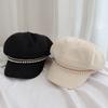 Octagonal Hat for Women Autumn and Winter Internet Celebrity  Small Duck Tongue Navy Hat Pearl Chain Design Beret
