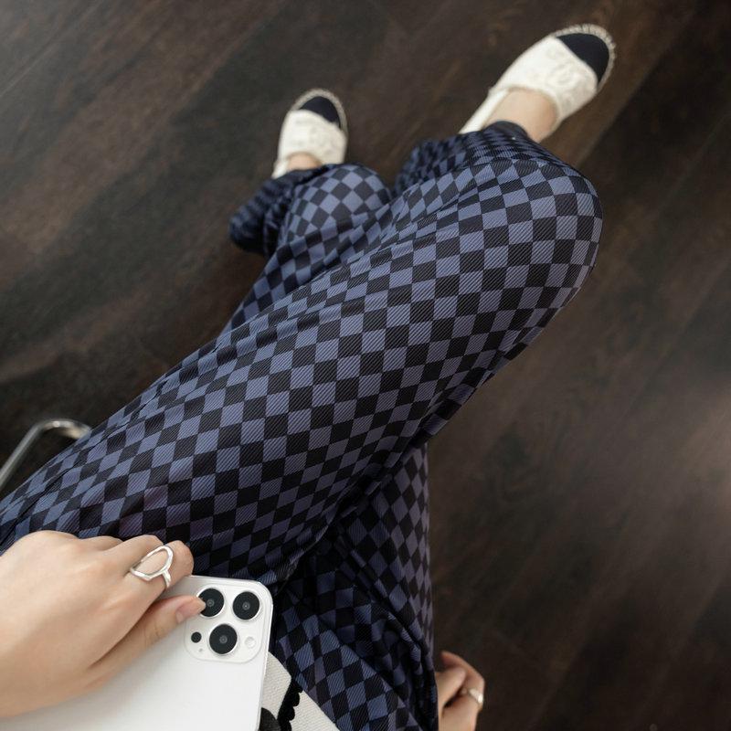 Women's High-Waist Plaid Wide-Leg Pants - Summer Slim Fit, Lightweight, Casual Drape Design