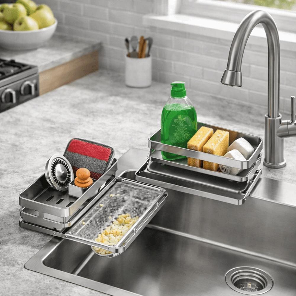 Large Capacity Self-Draining Sink Shelf Moisture-proof Soap Sponge Holder Bathroom