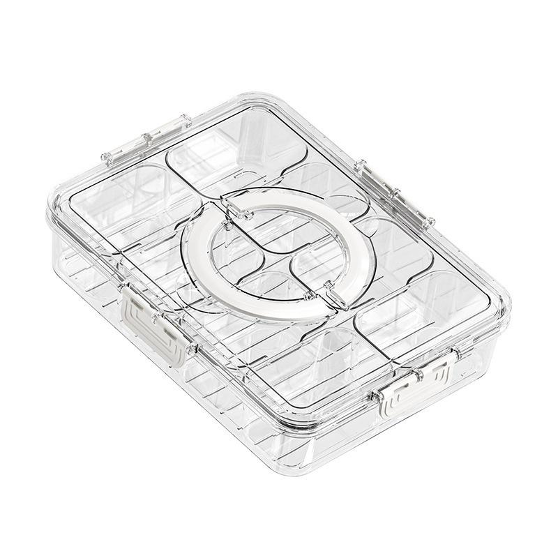 Large-Capacity Transparent Fresh-Keeping Box for Condiments, Dustproof and Moistureproof, with 8 Compartments for Fruits and Vegetables