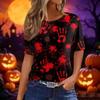Women's Casual Short Sleeve Crewneck T-Shirt with Halloween and Pumpkin Print for Fall Parties