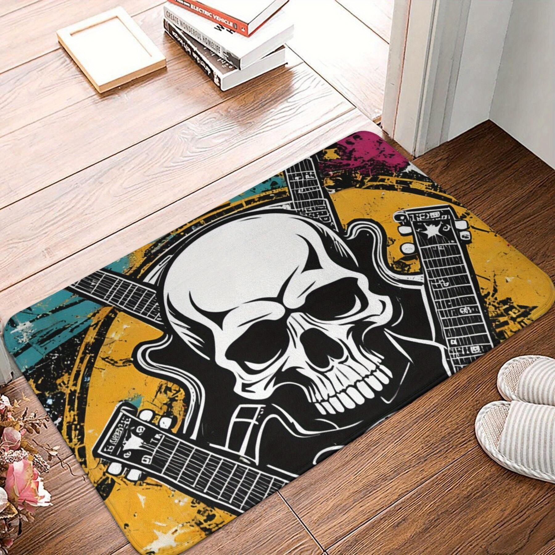 

Rock Music Doormat – Skull & Guitar Design, Non-Slip & Machine Washable for Entryway or Home Decor 60cm x 90cm