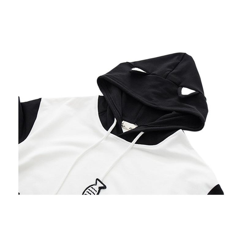 Autumn Cute Cat Patchwork Hooded Student Girls Casual Long-sleeved Sweatershirt